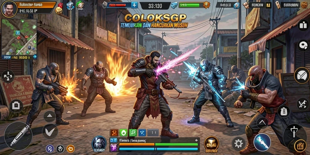 Tampilan gameplay seru dalam COLOKSGP dengan aksi tembak-menembak.