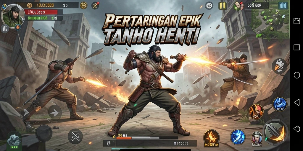 Screenshot gameplay DKK menampilkan karakter beraksi dalam pertarungan yang intens.