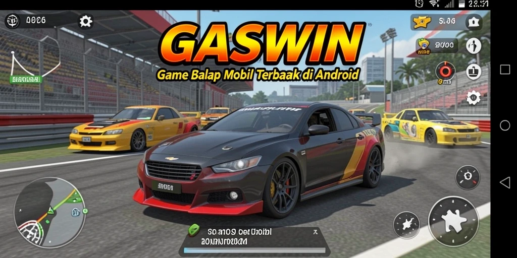 Screenshot gameplay menunjukkan aksi balap seru di GASWIN.