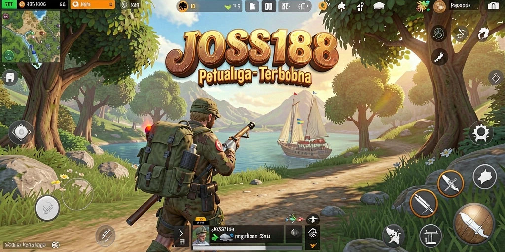 Screenshot gameplay menunjukkan karakter menjelajahi dunia terbuka yang luas.