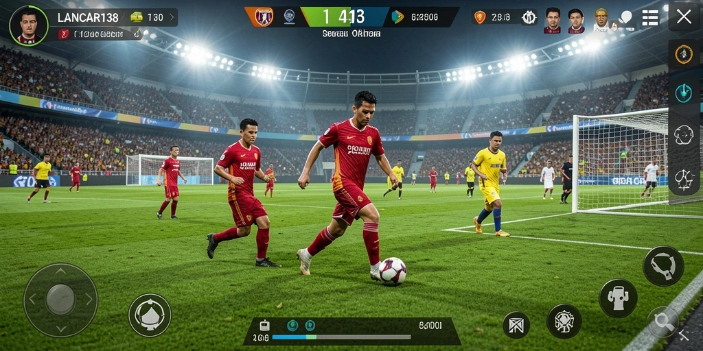 Gameplay seru dalam LANCAR138 dengan aksi sepak bola nyata.