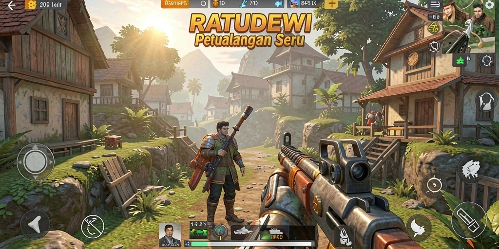 Screenshot gameplay RATUDEWI yang menunjukkan aksi tembak-menembak seru.