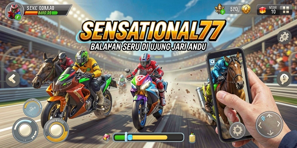 Screenshot gameplay <strong>SENSATIONAL77</strong> yang menampilkan aksi balap seru.