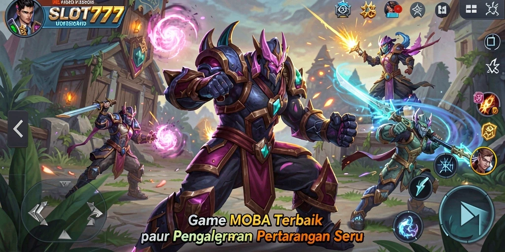 Tampilan gameplay seru dari SLOT777 dalam pertarungan MOBA.