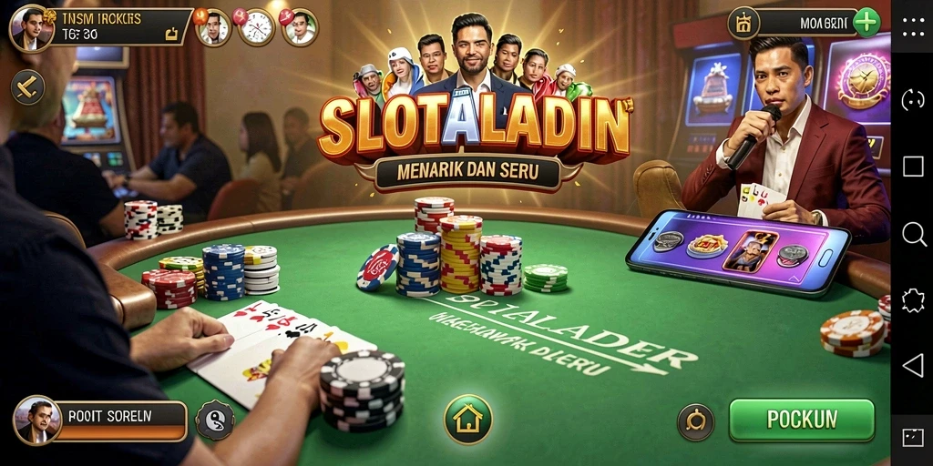 Screenshot gameplay SLOTALADIN menampilkan suasana permainan poker yang seru.