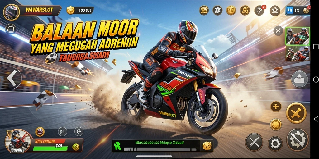 Tampilan gameplay seru dari WAWARSLOT dengan balapan motor yang mendebarkan.